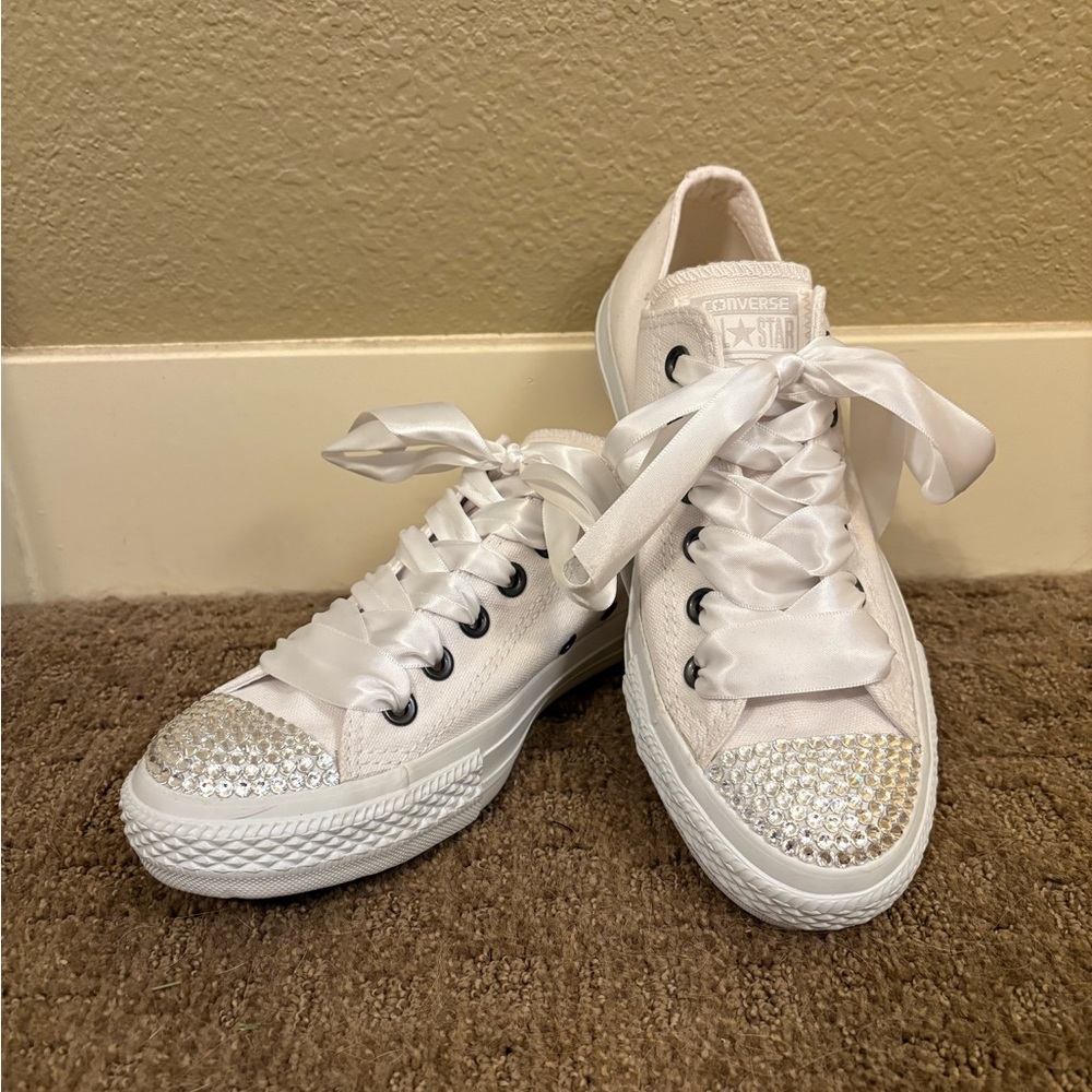 Converse White Crystal Embellished Women's Sneakers Bridal